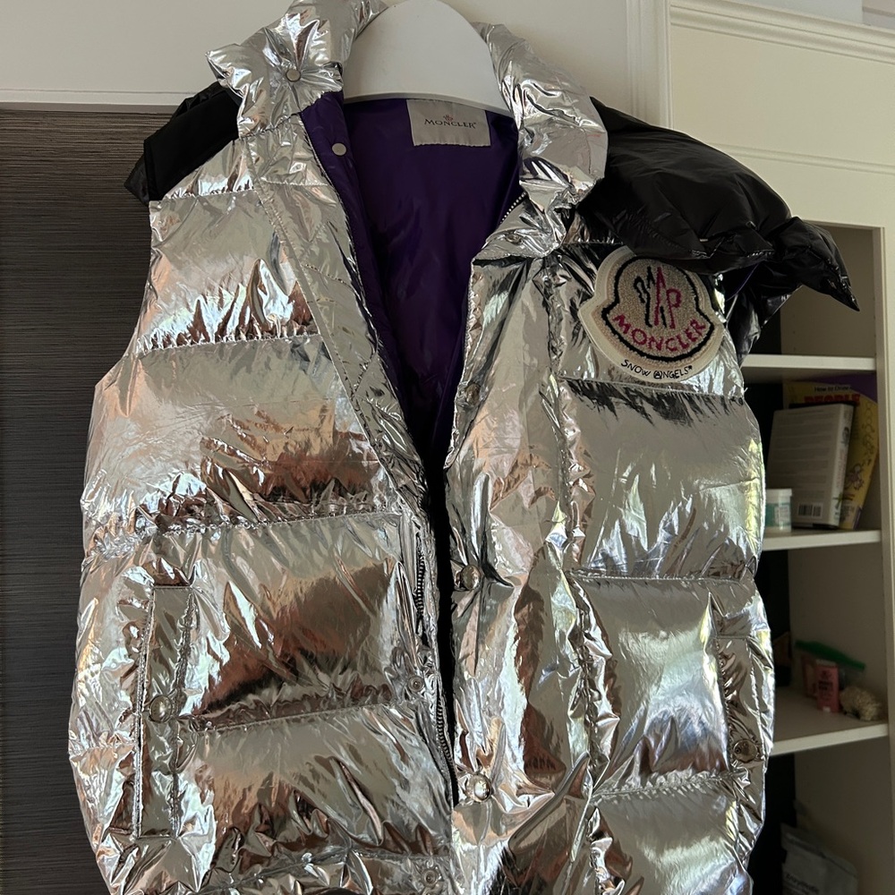 Palm Angels Silver and Purple Puffer Jacket